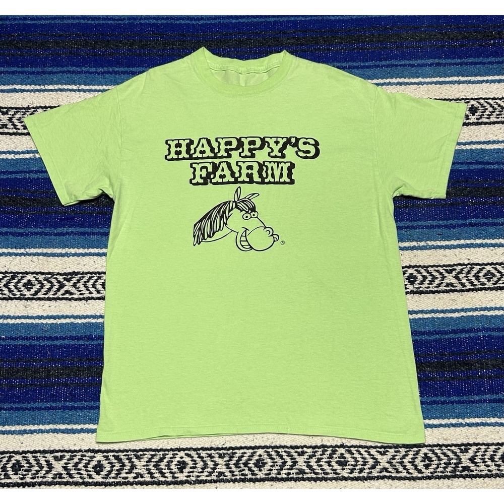 Happy's Farm Salisbury NC Horse T-Shirt Green Men's Small Western Farm Funny Tee
